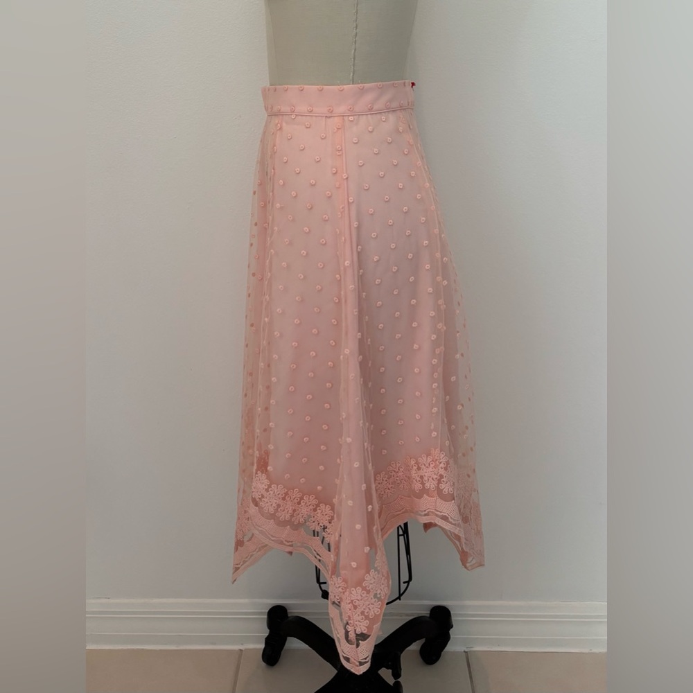 Eva Franco Leriel Skirt NWT Pink Blushing Dot Tulle Asymmetrical Hem Lined 8 - Picture 4 of 8